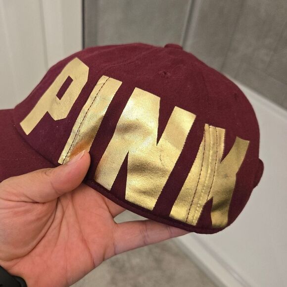 VVictoria's Secret Pink Hat Baseball Cap, Burgundy/Ruby/Gold Side Logo - Picture 4 of 11